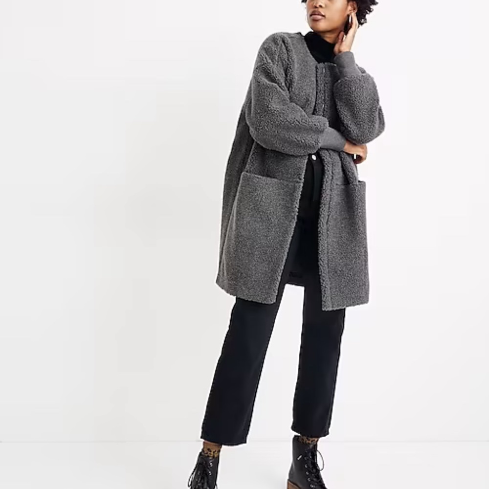 Madewell Gray Bonded Sherpa Cocoon Winter Coat